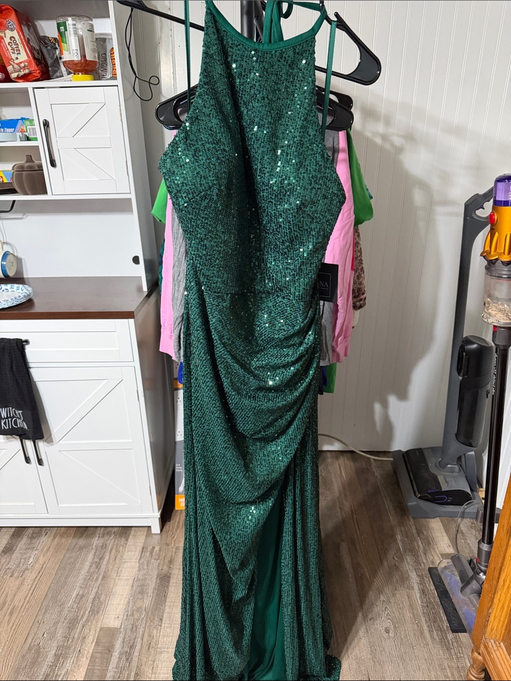 Mac Duggal Emerald Sequin Halter Gown